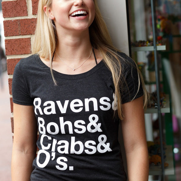 Route One Apparel Ravens & BOHS Crabs O's Helvetica (Pink) / Ladies V-Neck Shirt - X-Small Pink