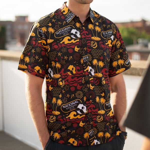 Natty Boh Beach Red & Gold (Black) / Hawaiian Shirt