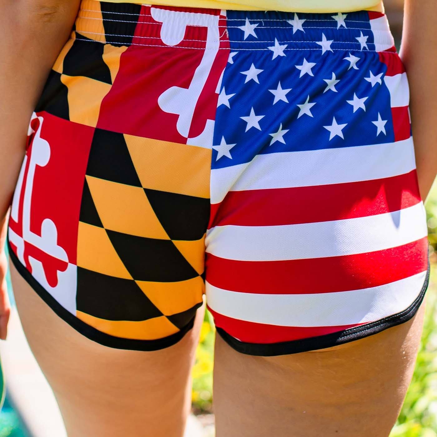 Maryland & American Flag / Athletic Shorts (Ladies)