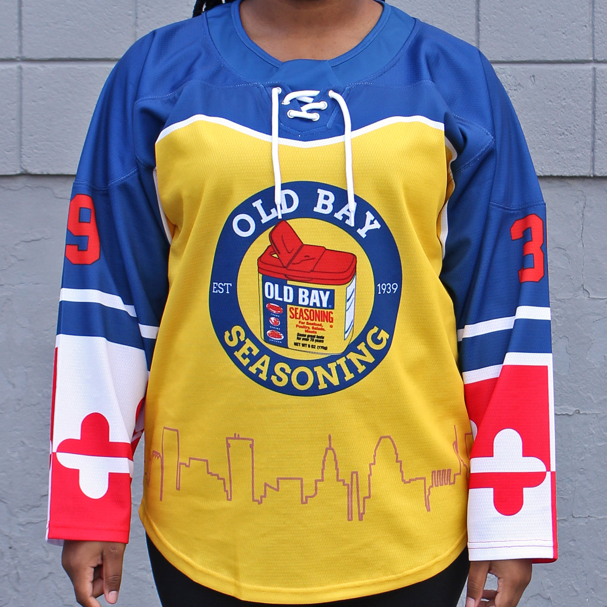 Custom Navy Red-Old Gold Hockey Jersey Discount