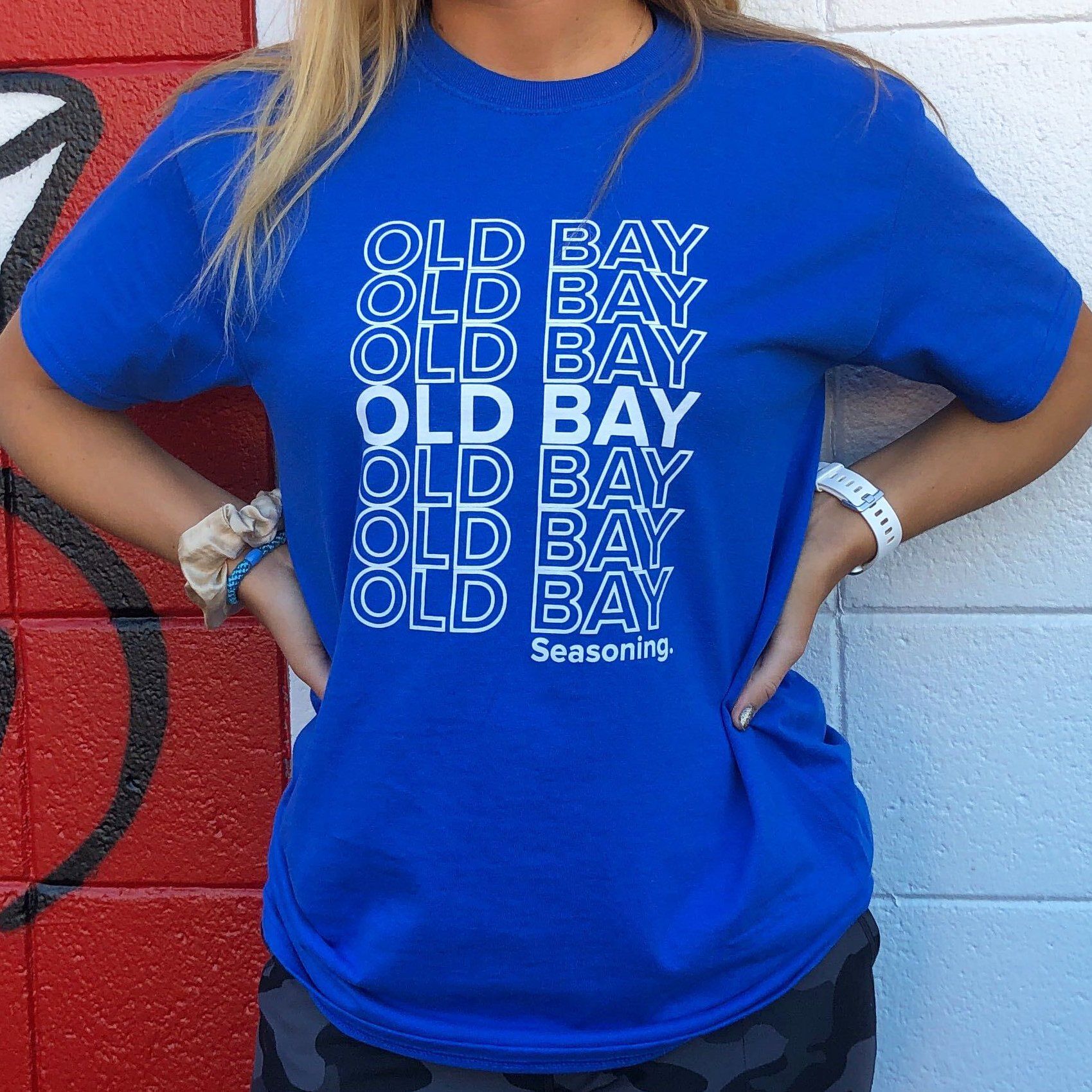 Stacked OLD BAY Seasoning / One Apparel (Royal | Text Route Blue) Shirt