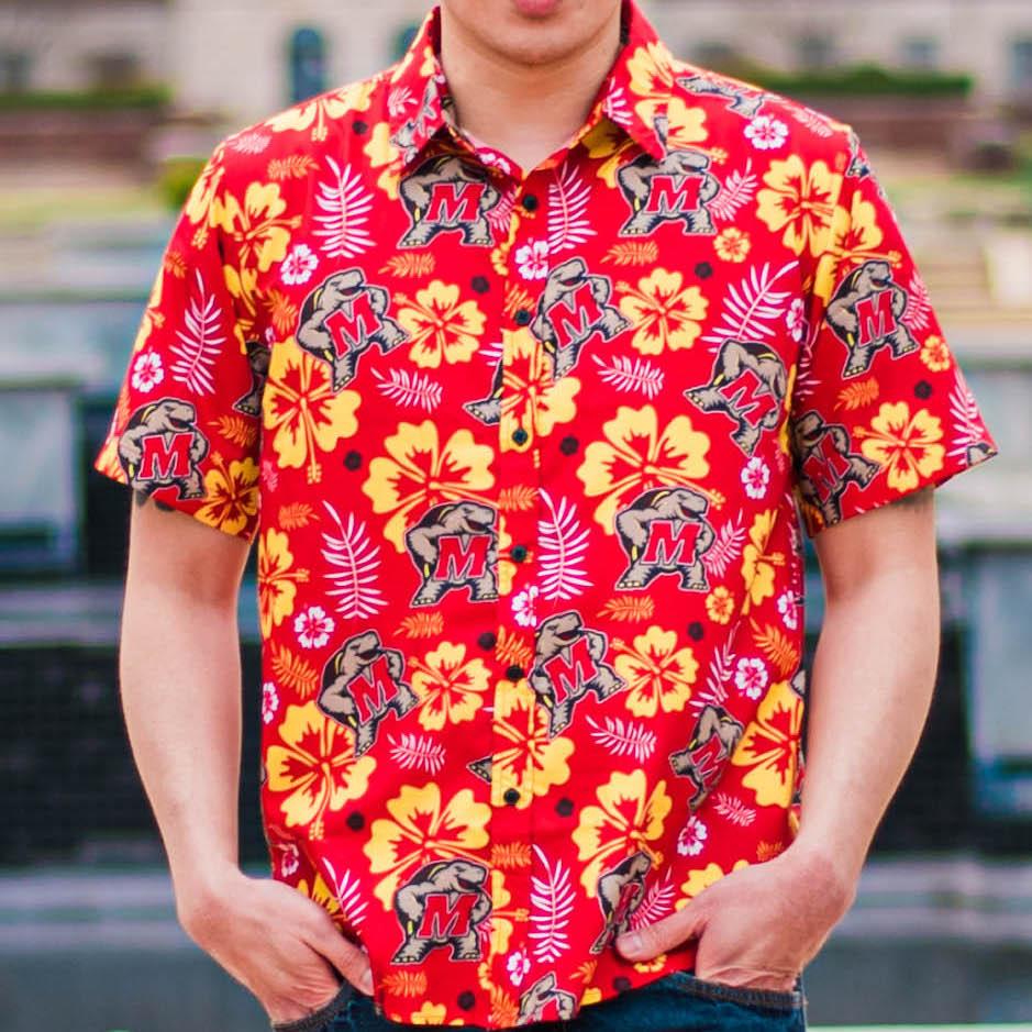 Subir y bajar naranja tela UMD Testudo (Red) / Hawaiian Shirt | Route One Apparel