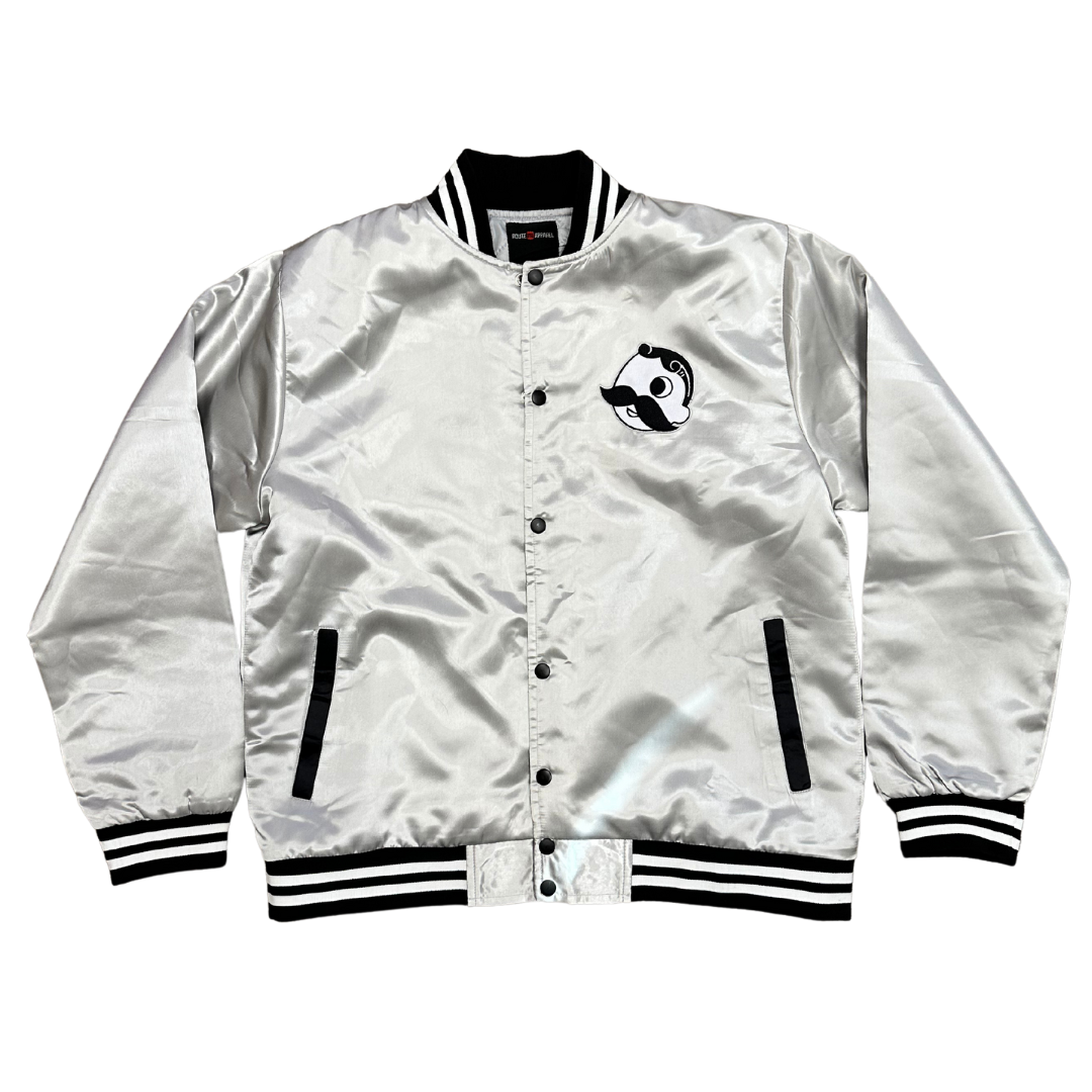 **PRE-ORDER** Natty Boh Satin Jacket (Silver) - Varsity Jacket (Estimated Ship Date: 11/15)