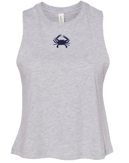 Blue Crab Embroidered (Grey) / Ladies Crop Tank