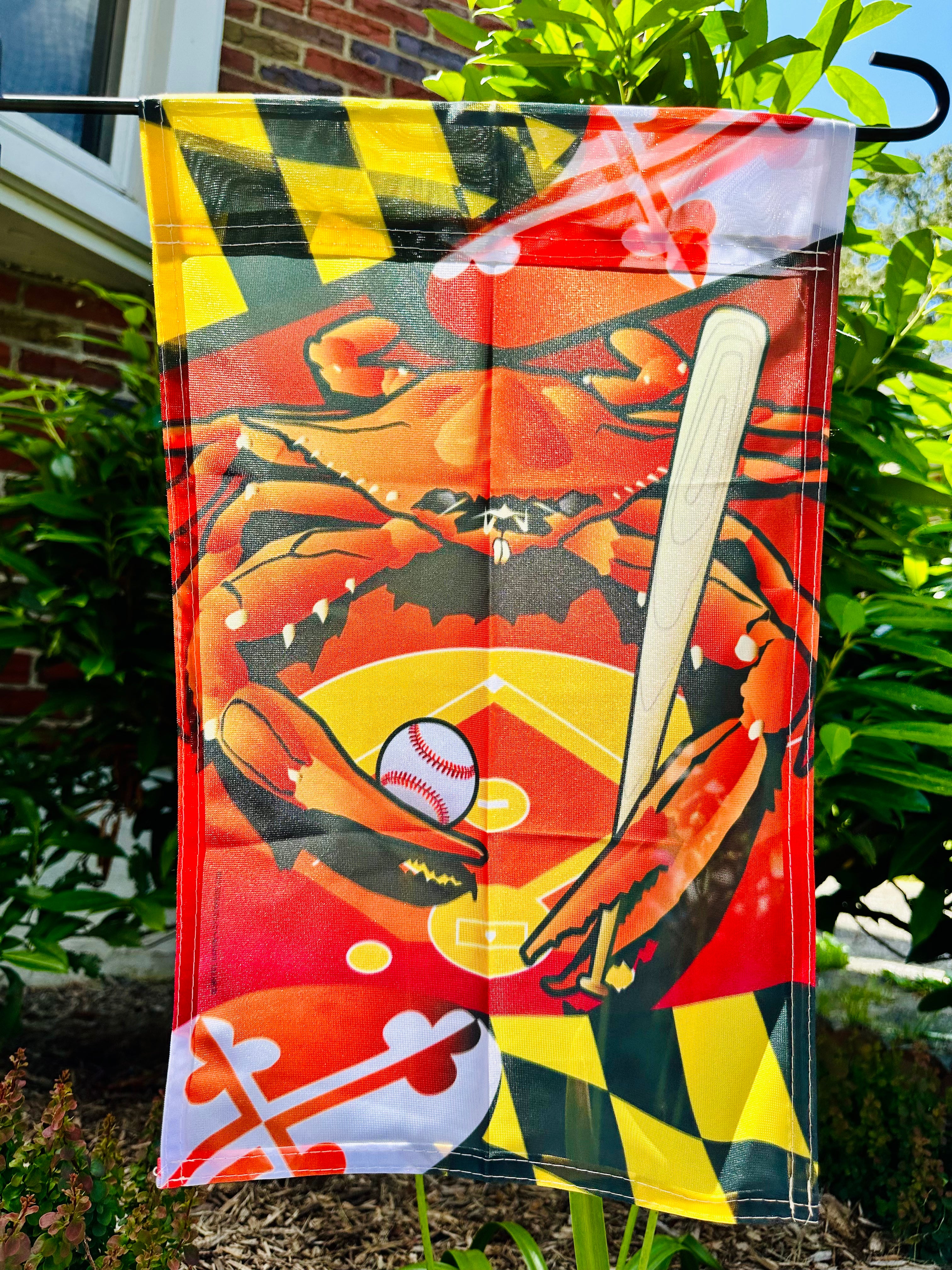 Orange Baseball Sports Crab / Garden Flag