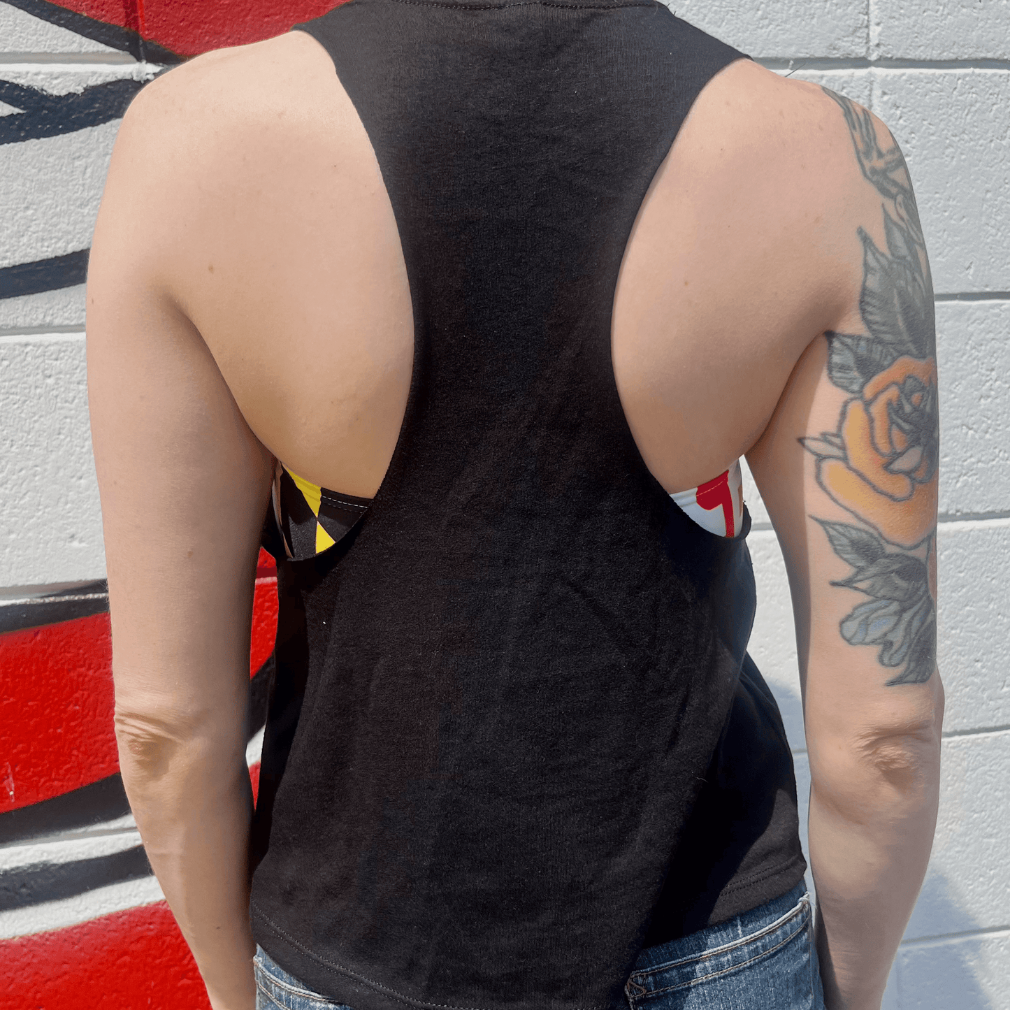 Maryland Flag Embroidered (Black) / Ladies Crop Tank