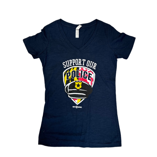 Support Our Maryland Police (Navy) / Ladies Sporty V-Neck Shirt