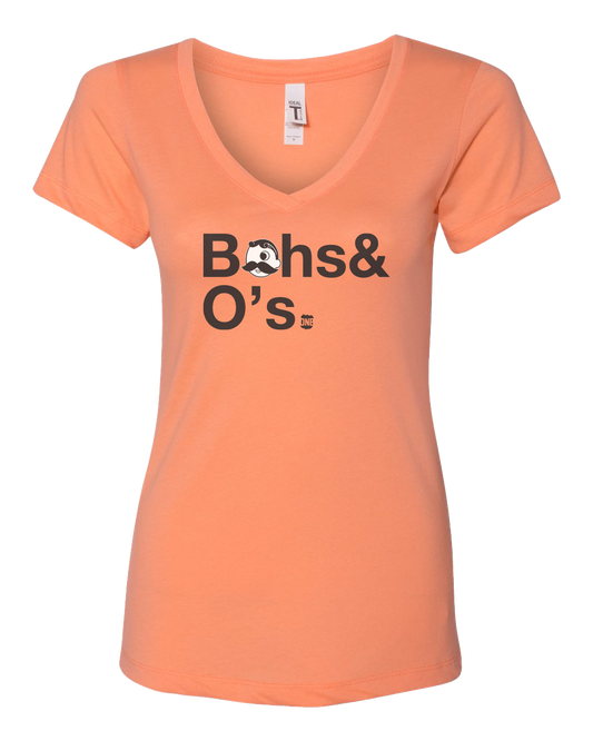 Bohs & O's Helvetica *With Natty Boh Logo* (Orange) /  Ladies V-Neck Shirt