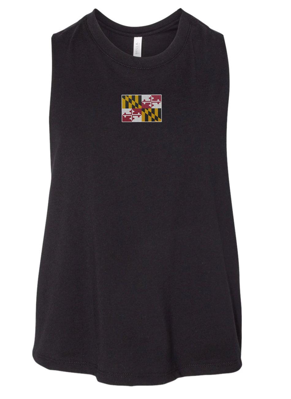 Maryland Flag Embroidered (Black) / Ladies Crop Tank