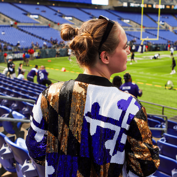 Purple & Gold Maryland Flag / Sequin Jacket (Estimated Ship Date: 9/17) - Route One Apparel