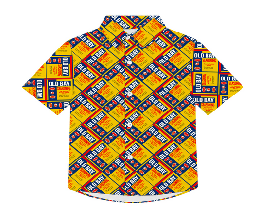 *Youth* Flat OLD BAY Can Pattern / Hawaiian Shirt - Route One Apparel