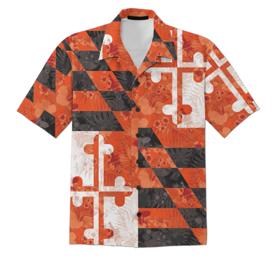 Maryland Flag Floral (Black & Orange) / Hawaiian Shirt