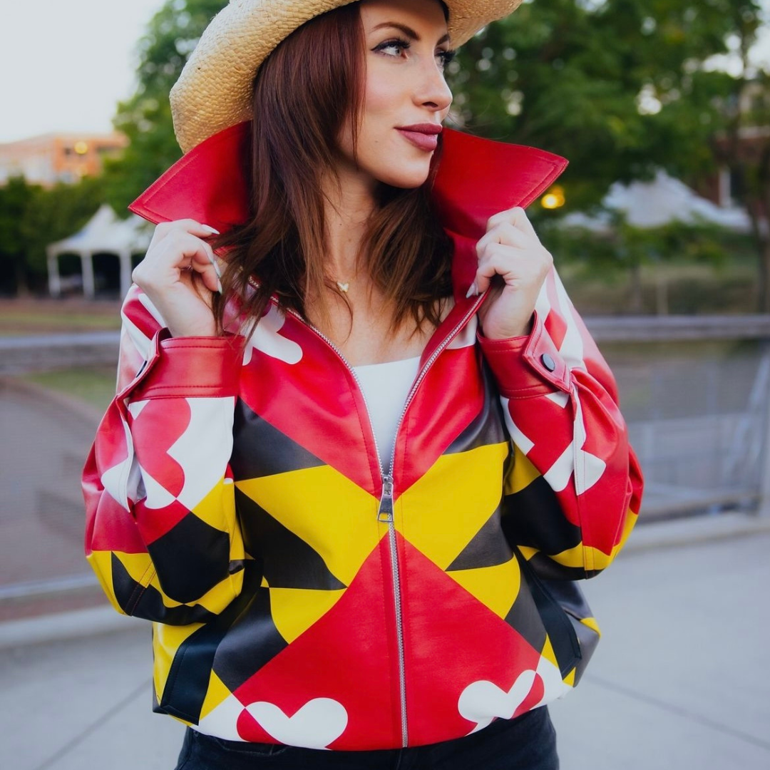 *PRE-ORDER* Maryland Flag Faux Leather / Moto Jacket (Estimated Ship Date 10/25/24)