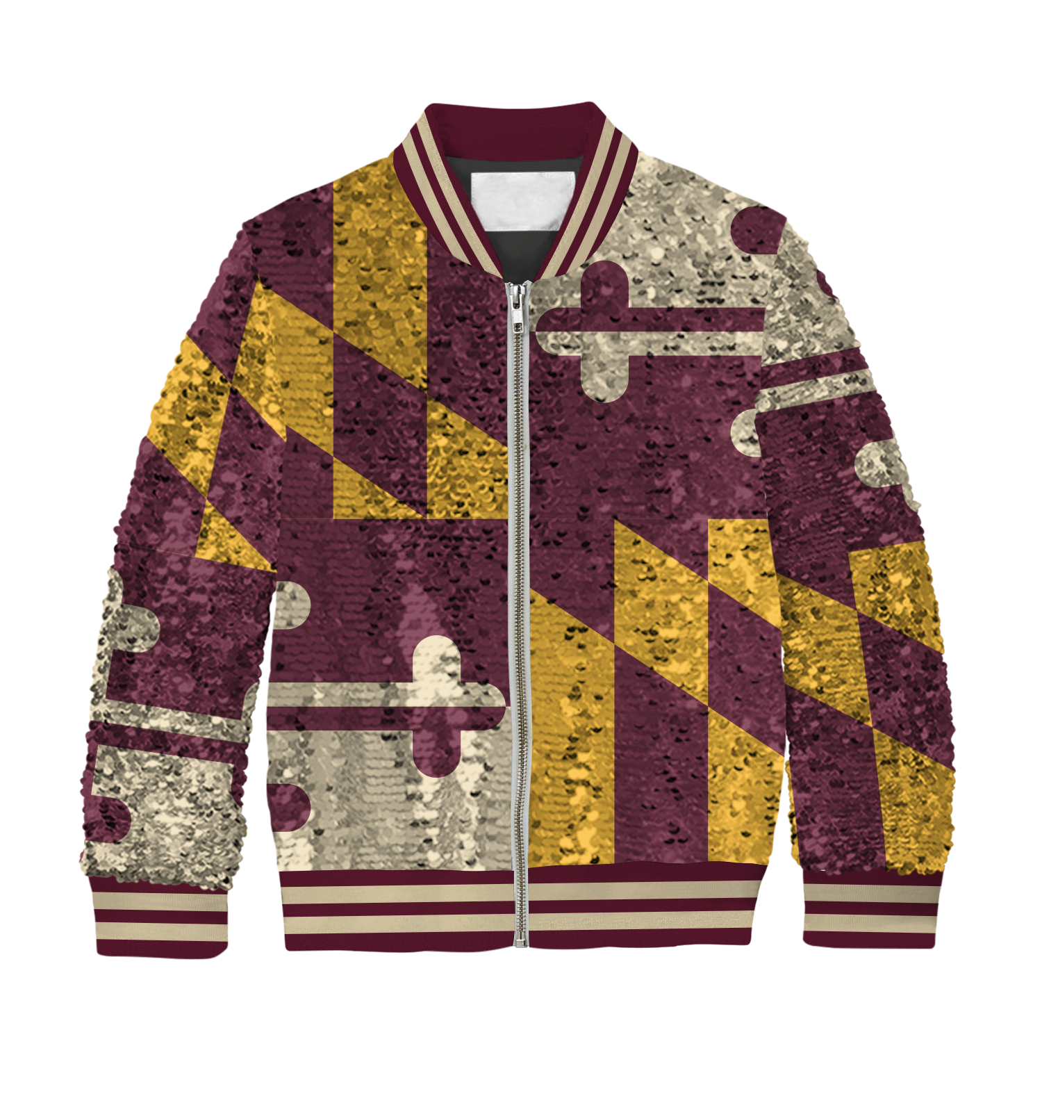 **REQUEST IT** Burgundy & Gold With Cream Trim Maryland Flag / Sequin Jacket