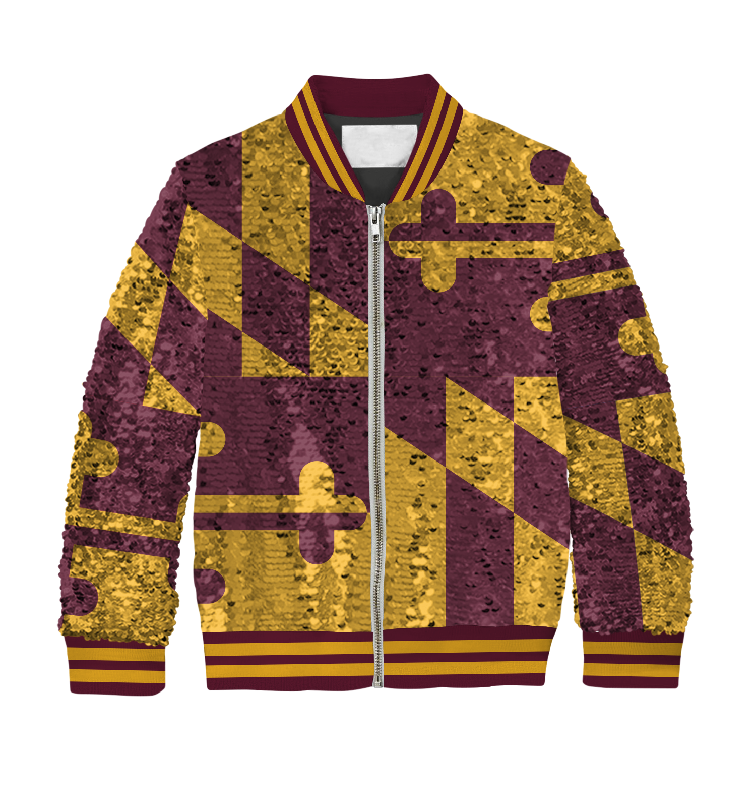 **REQUEST IT** Burgundy & Gold with Striped Trim Maryland Flag / Sequin Jacket