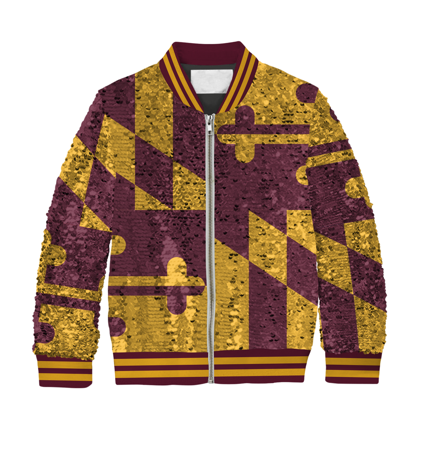 **REQUEST IT** Burgundy & Gold with Striped Trim Maryland Flag / Sequin Jacket