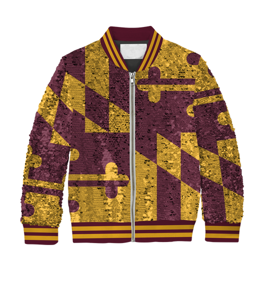 **REQUEST IT** Burgundy & Gold with Striped Trim Maryland Flag / Sequin Jacket