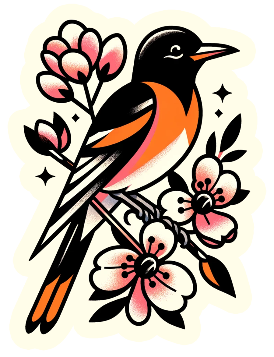 Oriole with Flowers / Sticker