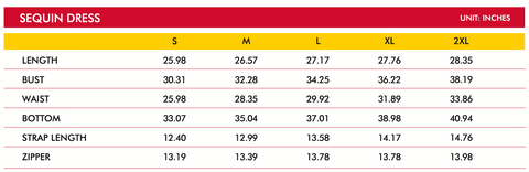 Maryland Flag / Sequin Dress size chart