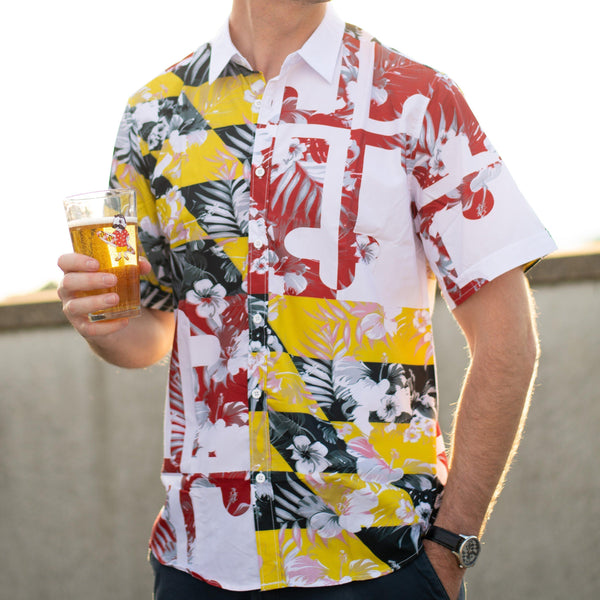 Maryland Flag Floral / Hawaiian Shirt - Route One Apparel