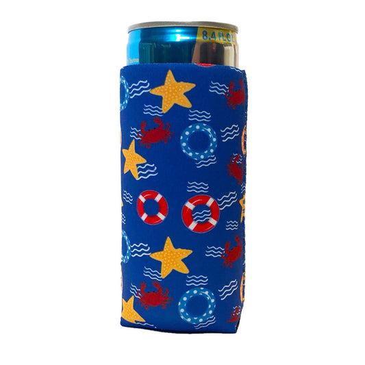 Waves and Life Presever Pattern / Slim Can Cooler - Route One Apparel