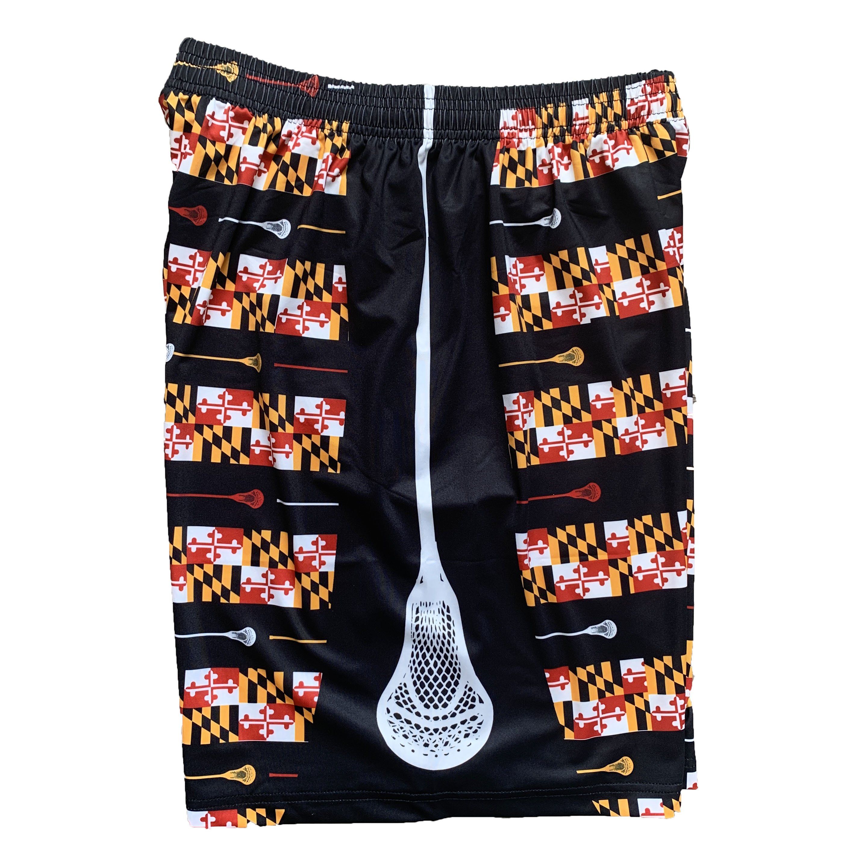 Route One Apparel - Maryland Flag and Lacrosse Stick Stripe (Black) / Running  Shorts (Men)