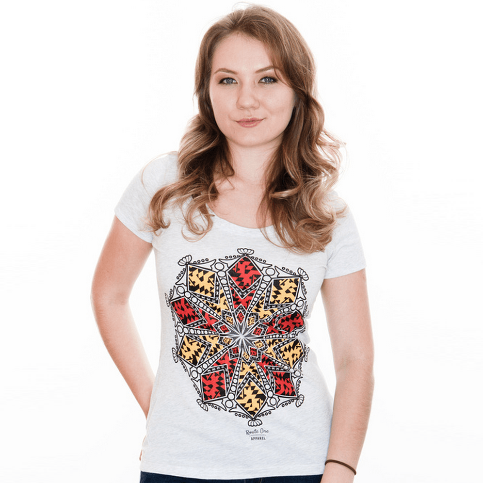 Maryland Mandala (Heather White) / Ladies Scoop Neck Shirt - Route One Apparel