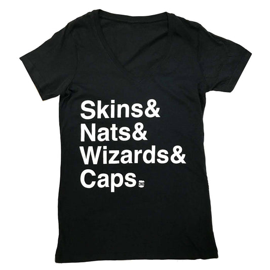 Skins & Nats & Wizards & Caps Helvetica (Black) / Ladies V-Neck Shirt - Route One Apparel